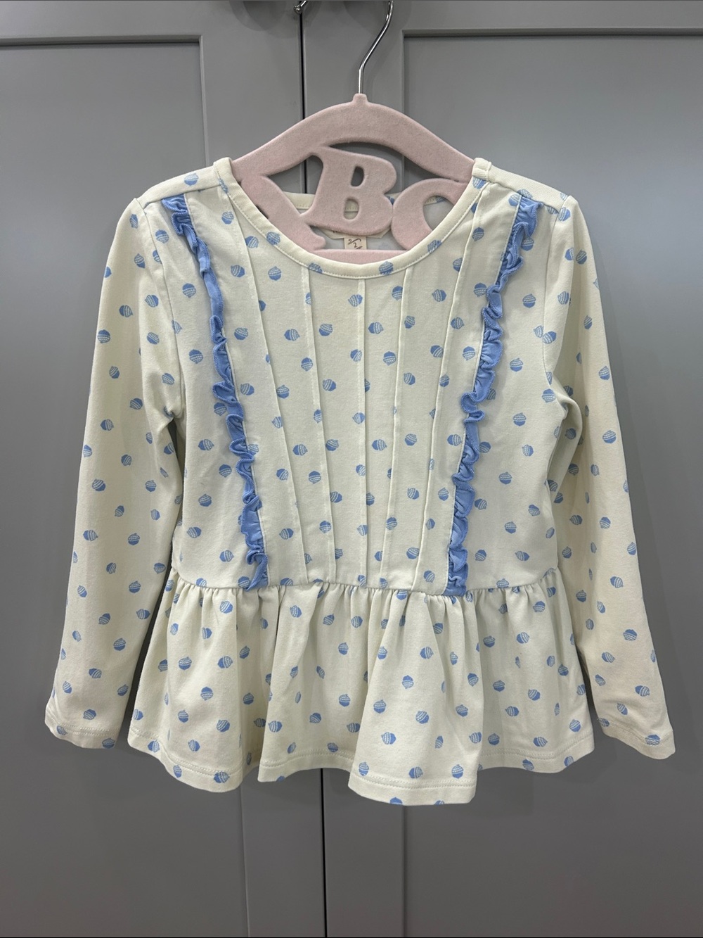 Matilda Jane Girls 2T Fall Blue Acorn Print Long Sleeve Peplum Tunic Top Ruffle